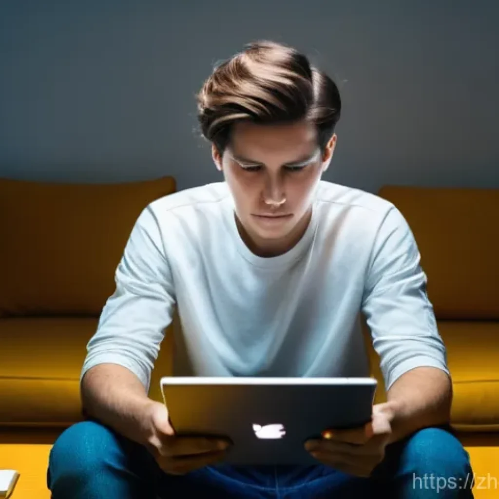 인터넷 중독 심리 치료 - A young adult (gender-neutral, 20s-30s), appearing overwhelmed and mentally drained, is sitting in a...