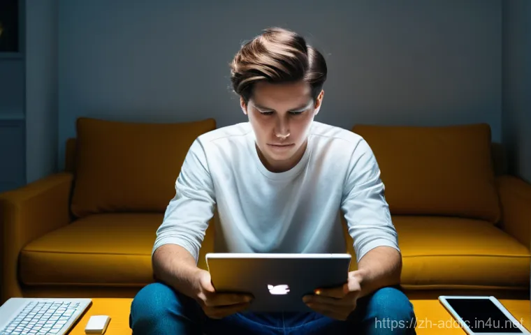 인터넷 중독 심리 치료 - A young adult (gender-neutral, 20s-30s), appearing overwhelmed and mentally drained, is sitting in a...