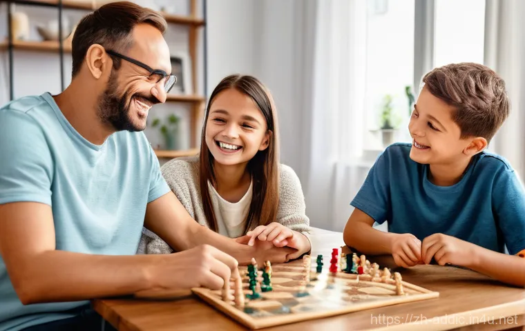 인터넷 중독 예방 교육 - **Prompt 1: Family Digital Harmony and Connection**
    A heartwarming and cozy scene inside a moder...