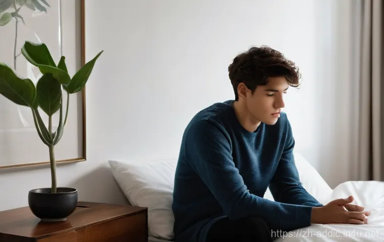 마약중독과 약물의존 - **Prompt:** A young adult, either male or female, in their late teens or early twenties, sitting ful...