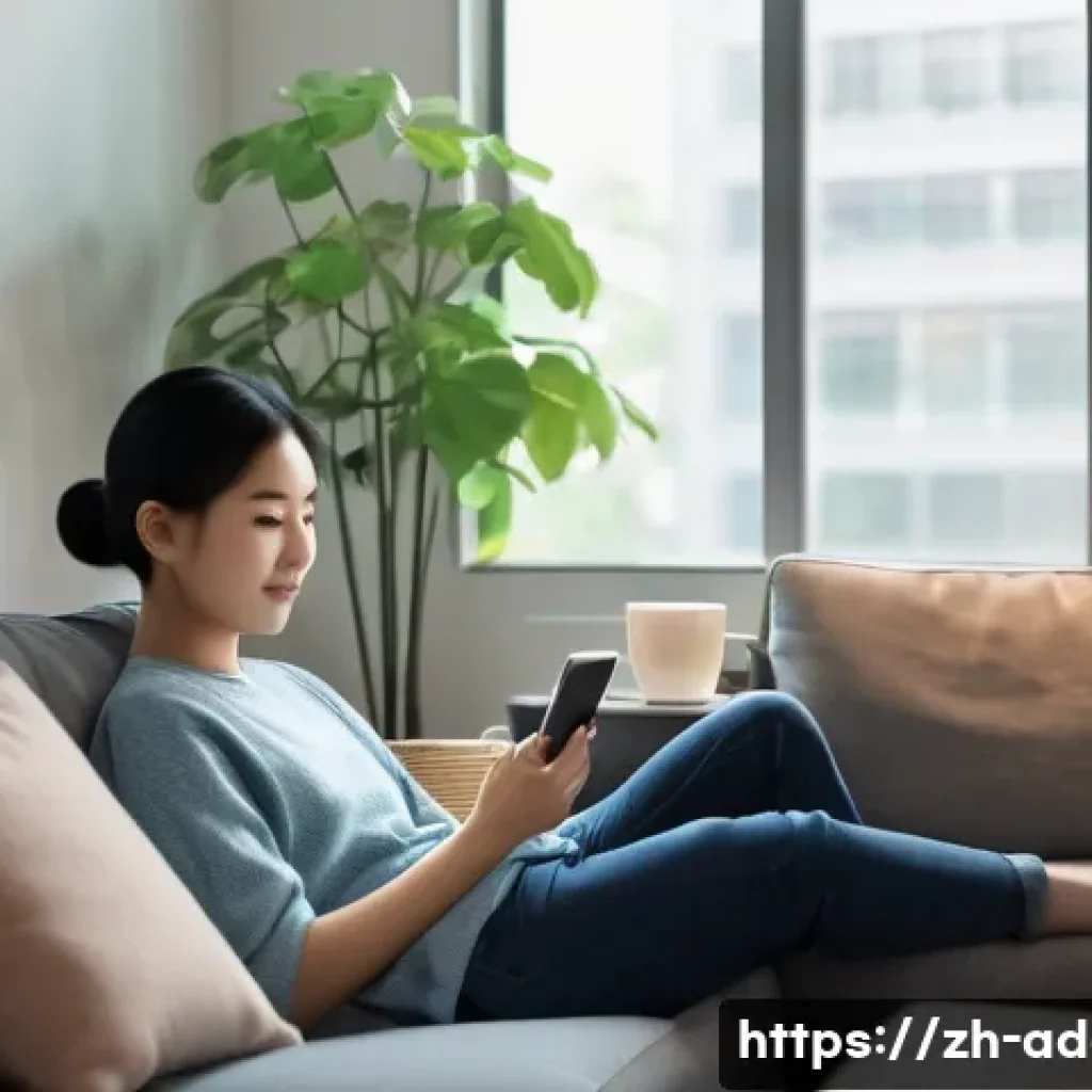 인터넷 중독을 위한 치료 방법 - A cozy modern living room scene where a young Chinese adult is setting a daily schedule on a smartph...