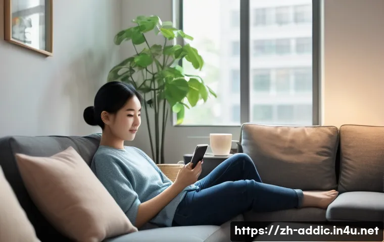 인터넷 중독을 위한 치료 방법 - A cozy modern living room scene where a young Chinese adult is setting a daily schedule on a smartph...