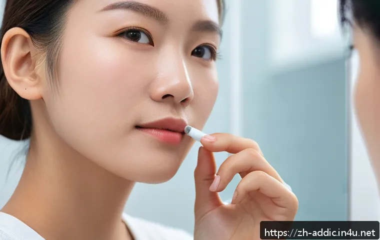 니코틴 대체 치료법 비교 - A close-up scene of a young adult woman applying a nicotine patch on her upper arm, showcasing smoot...