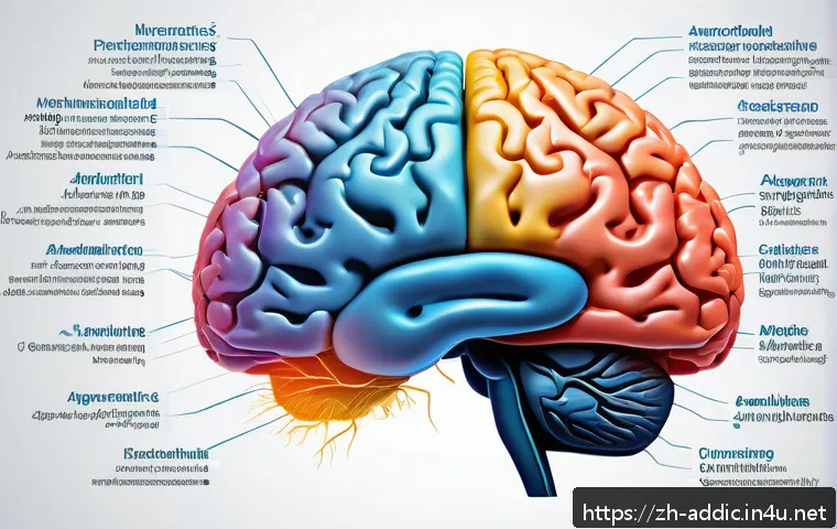 마약 중독과 뇌 재활 훈련 - A highly detailed scientific illustration of human brain neuroplasticity focused on addiction mechan...