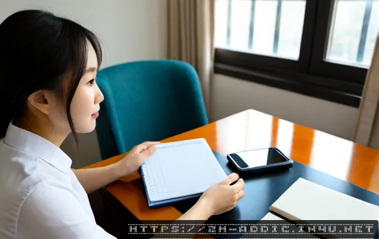 쇼핑 중독 자가 진단 - Photorealistic self-assessment scene, an East Asian woman seated at a tidy home desk, thoughtfully c...